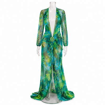 Tropical Print Backless Maxi Dress for Women | Luxury Resort Wear
