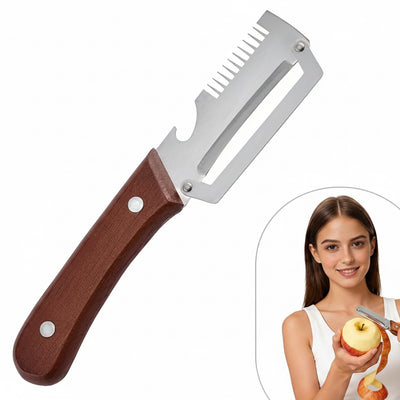 Multifunctional Vegetable Cutter, Peeler & Julienne Slicer with Wooden Handle
